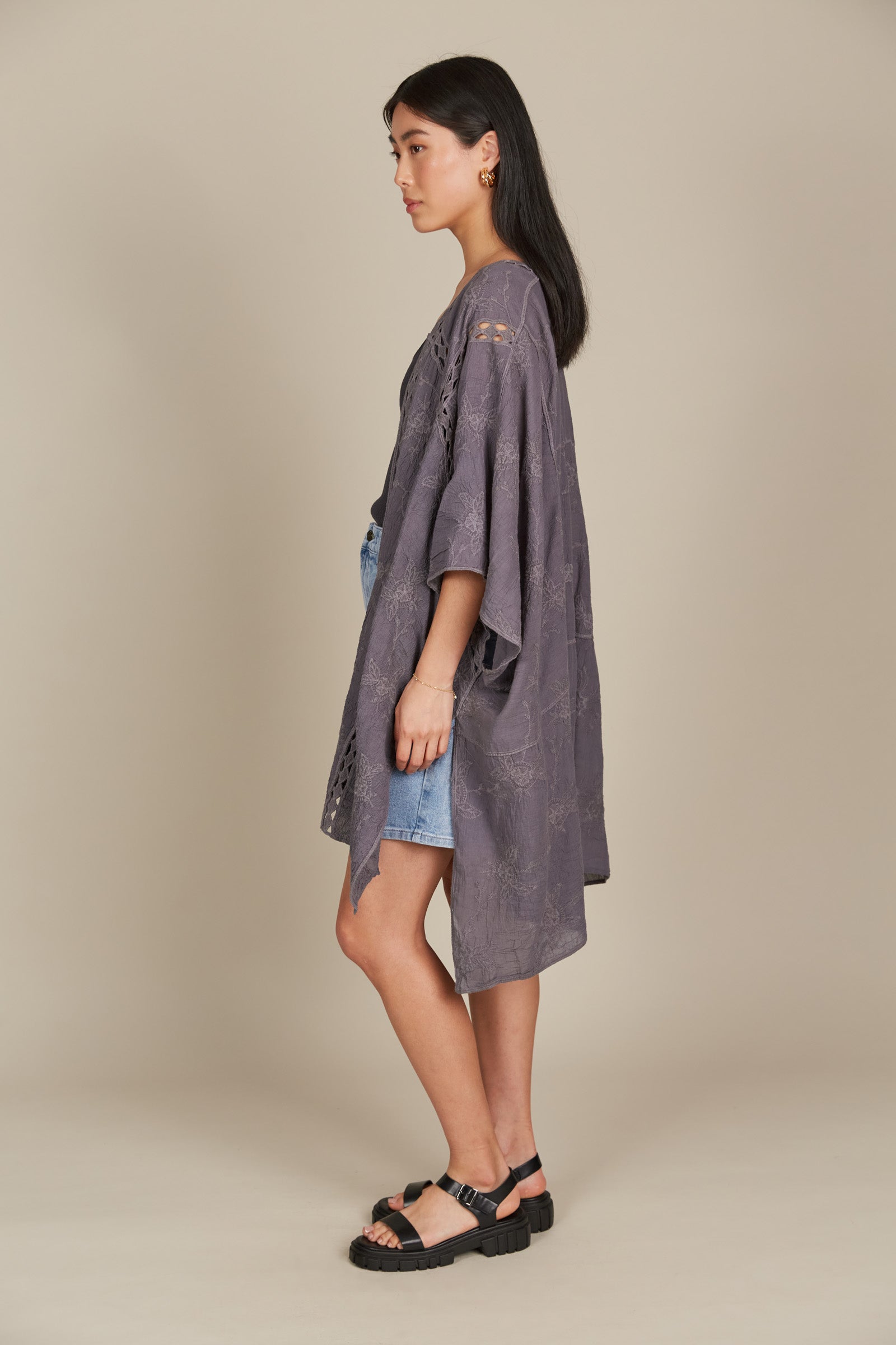 Fleur Cape - Graphite - Isle of Mine Clothing - Kimono Cape Long One Size