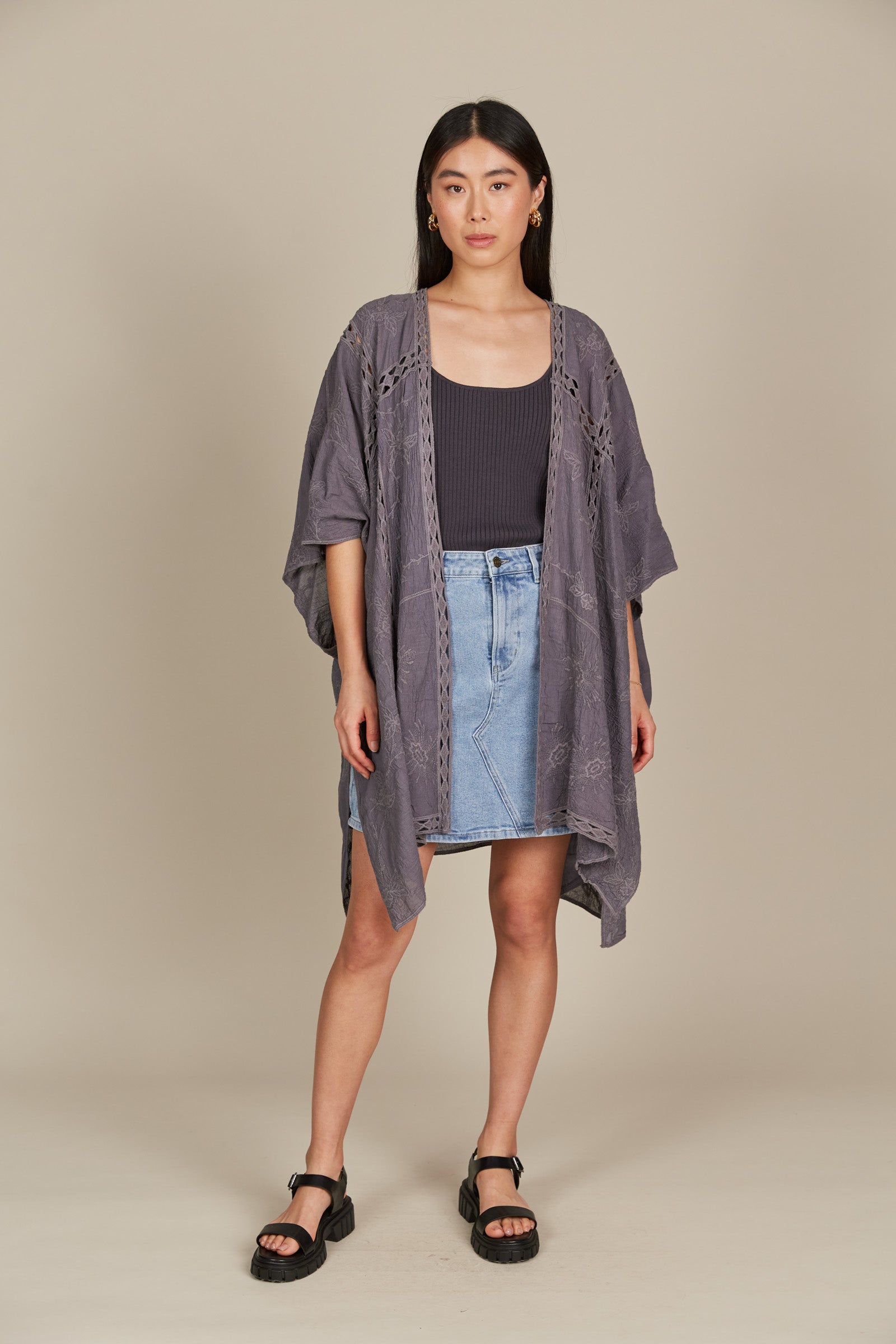 Fleur Cape - Graphite - Isle of Mine Clothing - Kimono Cape Long One Size