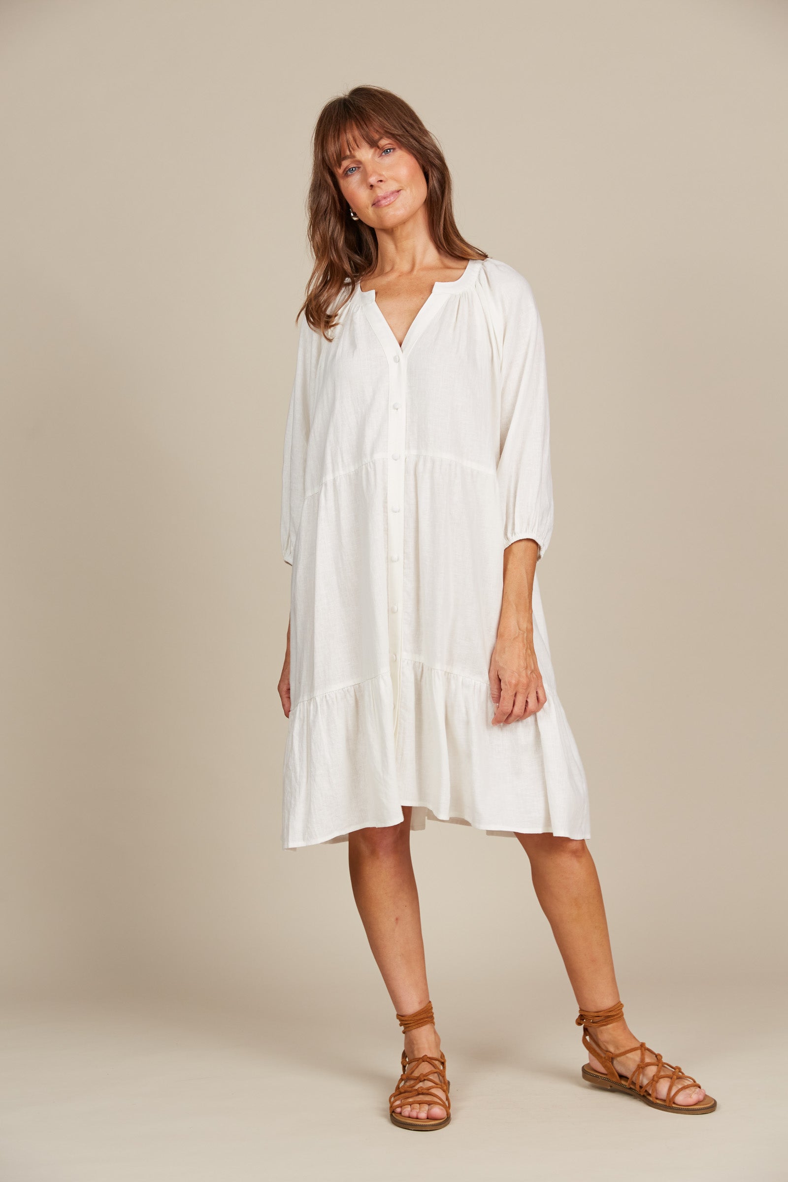 Amelie Button Dress - Lotus - Isle of Mine Clothing - Dress Mid One Size Linen