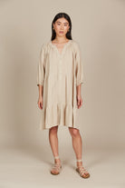 Amelie Button Dress - Canvas - Isle of Mine Clothing - Dress Mid One Size Linen