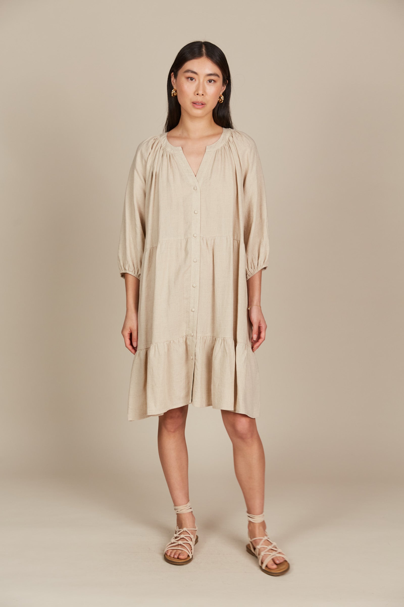 Amelie Button Dress - Canvas - Isle of Mine Clothing - Dress Mid One Size Linen