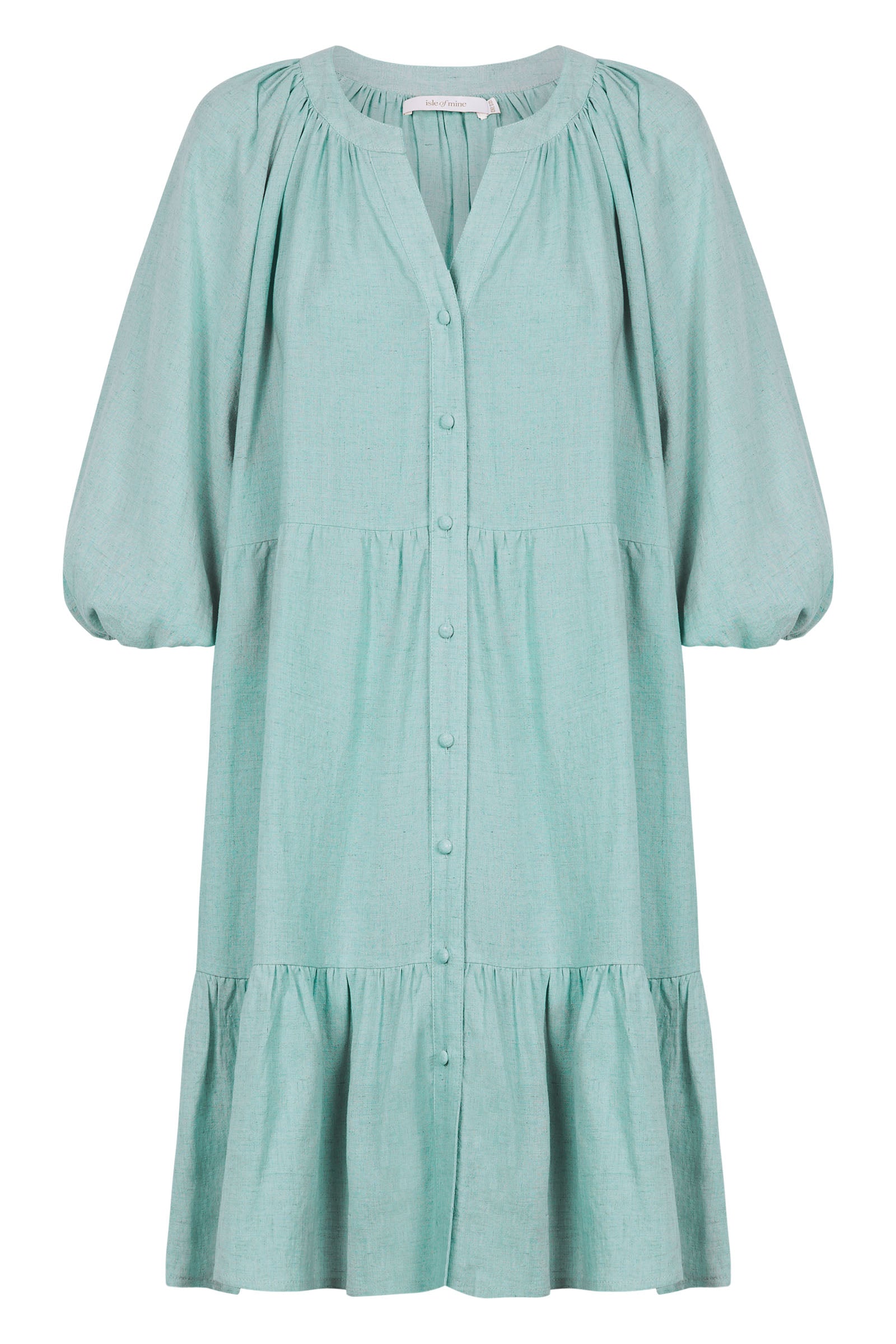 Amelie Button Dress - Seafoam - Isle of Mine Clothing - Dress Mid One Size Linen