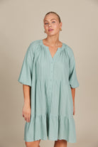 Amelie Button Dress - Seafoam - Isle of Mine Clothing - Dress Mid One Size Linen