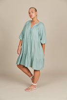 Amelie Button Dress - Seafoam - Isle of Mine Clothing - Dress Mid One Size Linen