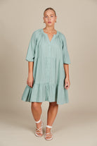 Amelie Button Dress - Seafoam - Isle of Mine Clothing - Dress Mid One Size Linen