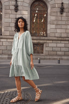 Amelie Button Dress - Seafoam - Isle of Mine Clothing - Dress Mid One Size Linen