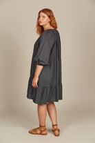 Amelie Button Dress - Graphite - Isle of Mine Clothing - Dress Mid One Size Linen