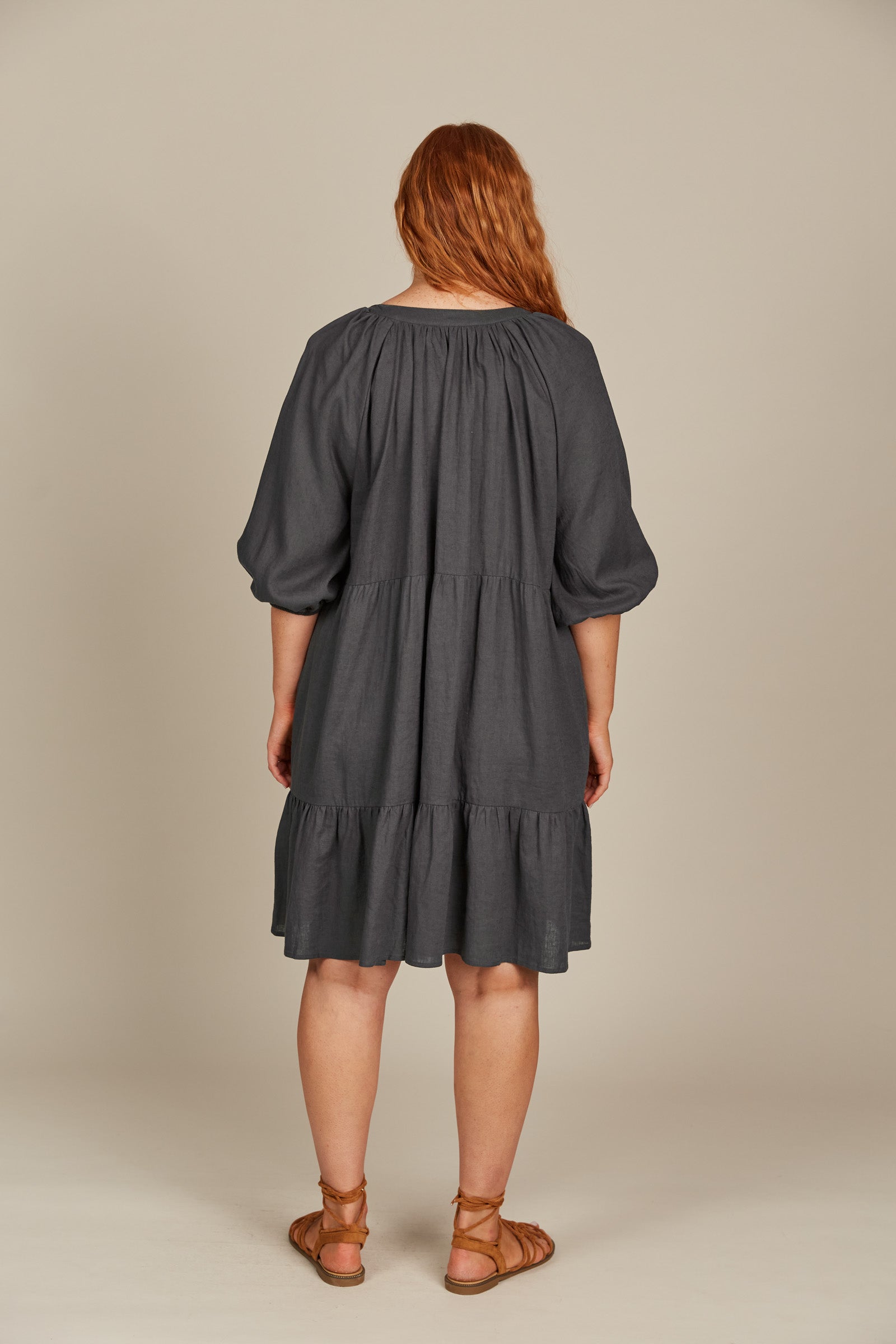 Amelie Button Dress - Graphite - Isle of Mine Clothing - Dress Mid One Size Linen