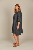 Amelie Button Dress - Graphite - Isle of Mine Clothing - Dress Mid One Size Linen