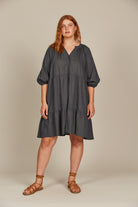 Amelie Button Dress - Graphite - Isle of Mine Clothing - Dress Mid One Size Linen