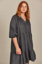 Amelie Button Dress - Graphite - Isle of Mine Clothing - Dress Mid One Size Linen