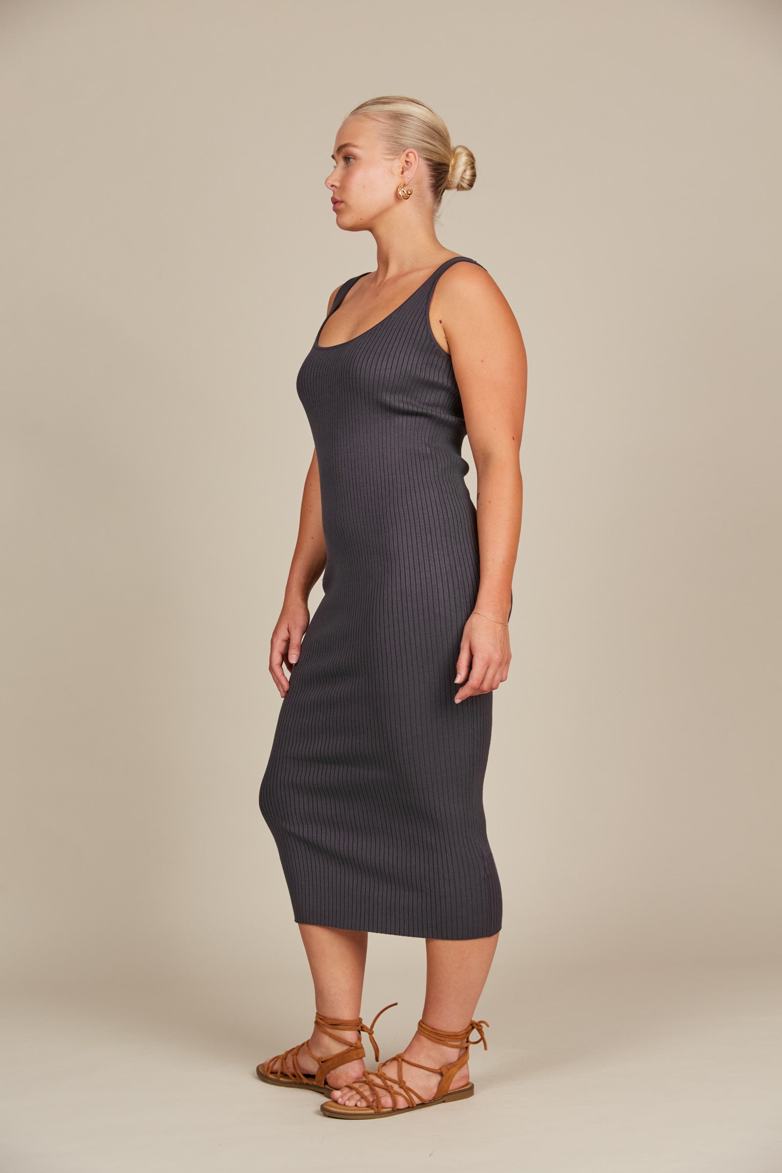 Adele Tank Dress - Graphite - Isle of Mine Clothing - Knit Dress Mid