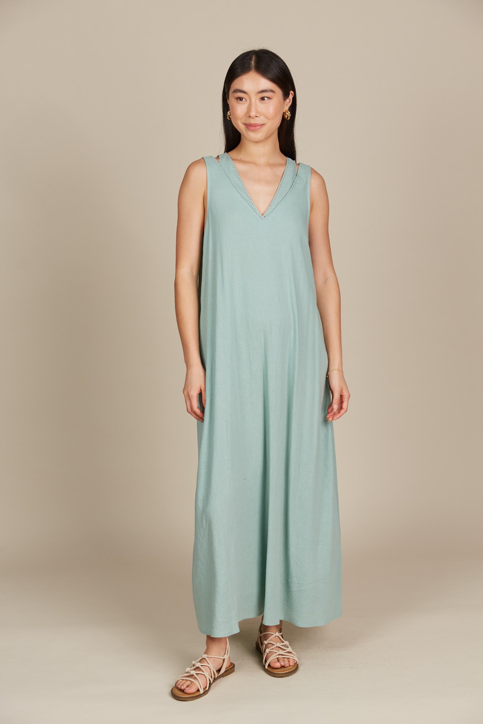 Amelie Tank Maxi - Seafoam - Isle of Mine Clothing - Dress Strappy Maxi Linen