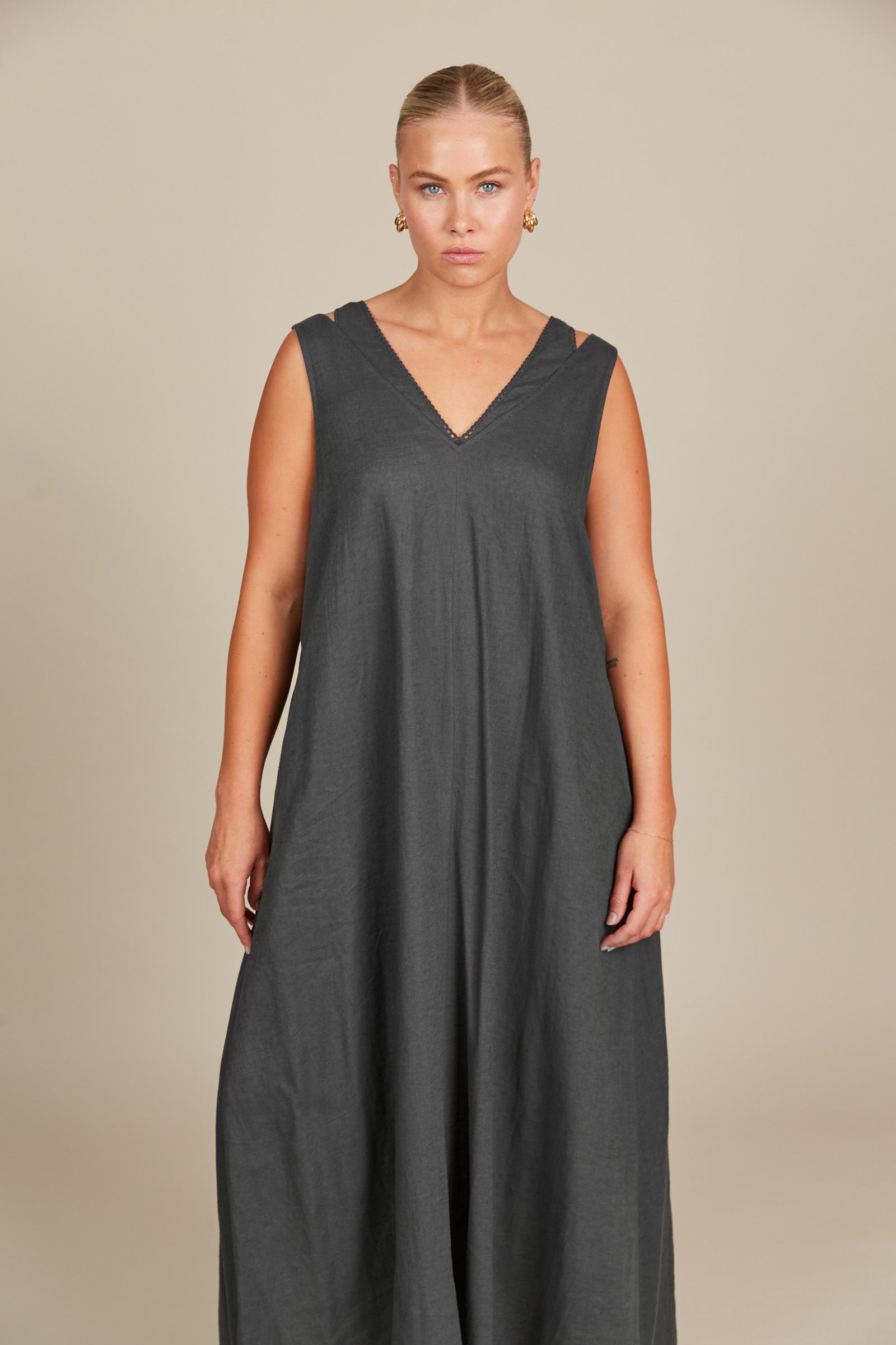 Amelie Tank Maxi - Graphite - Isle of Mine Clothing - Dress Strappy Maxi Linen