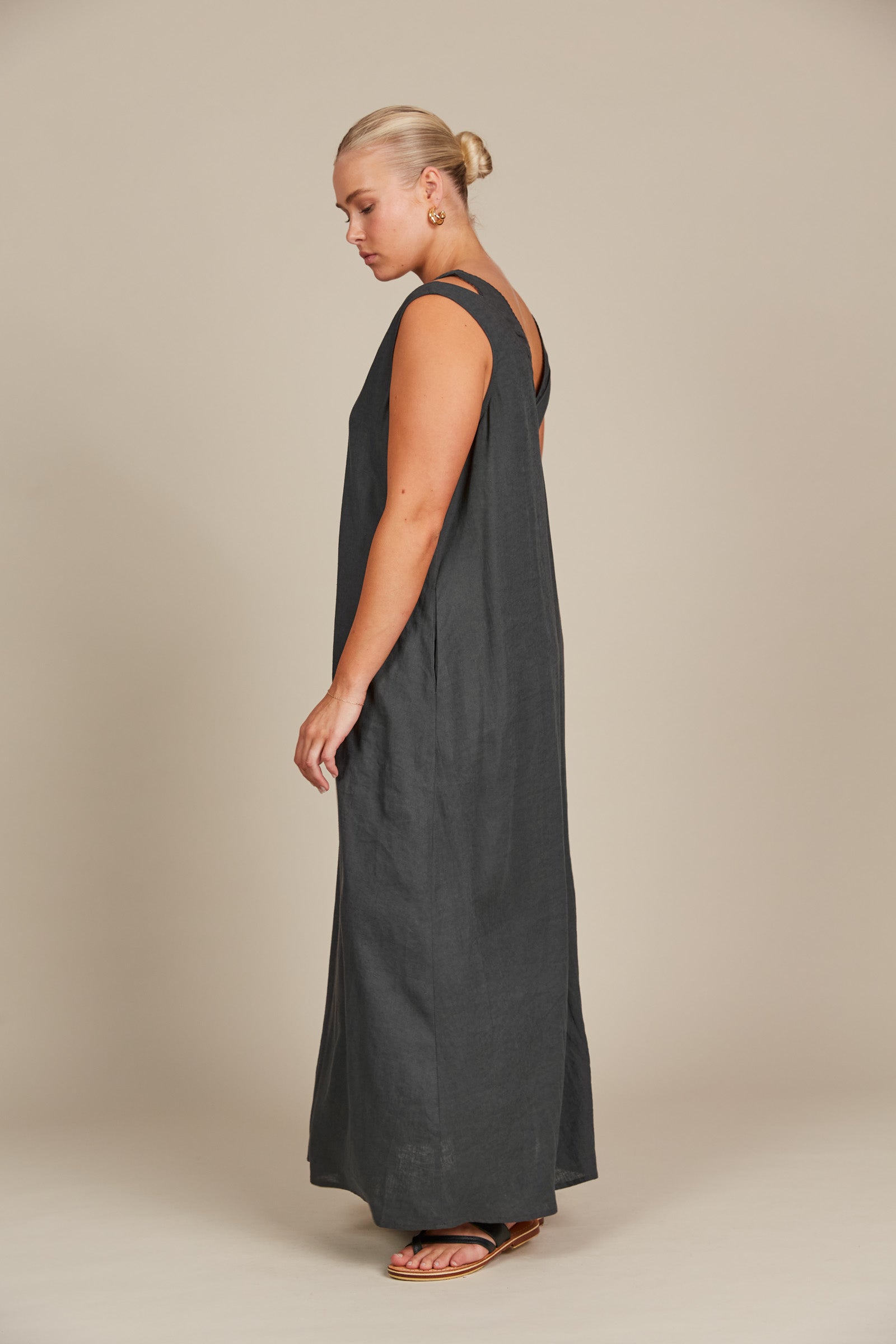 Amelie Tank Maxi - Graphite - Isle of Mine Clothing - Dress Strappy Maxi Linen