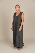 Amelie Tank Maxi - Graphite - Isle of Mine Clothing - Dress Strappy Maxi Linen