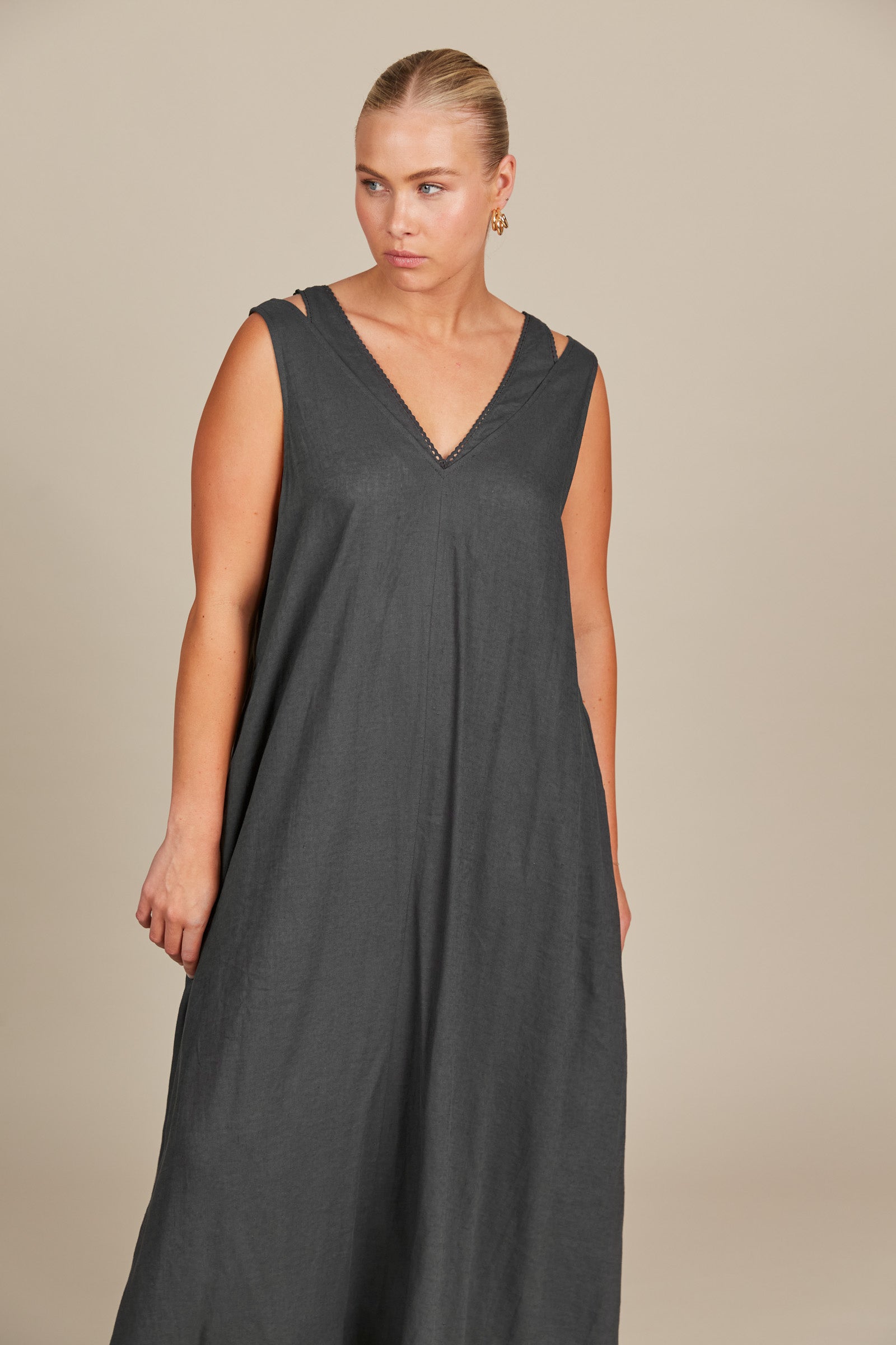 Amelie Tank Maxi - Graphite - Isle of Mine Clothing - Dress Strappy Maxi Linen