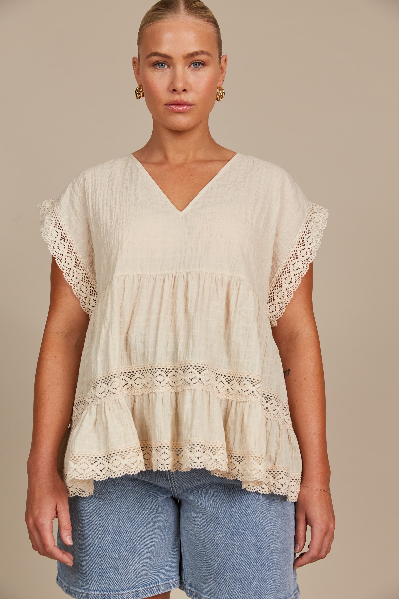 Fleur VNeck Top - Canvas - Isle of Mine Clothing - Top S/S