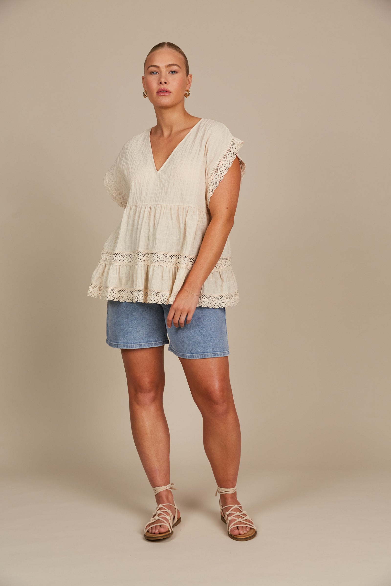 Fleur VNeck Top - Canvas - Isle of Mine Clothing - Top S/S