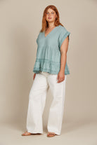 Fleur VNeck Top - Seafoam - Isle of Mine Clothing - Top S/S