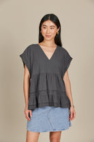 Fleur VNeck Top - Graphite - Isle of Mine Clothing - Top S/S