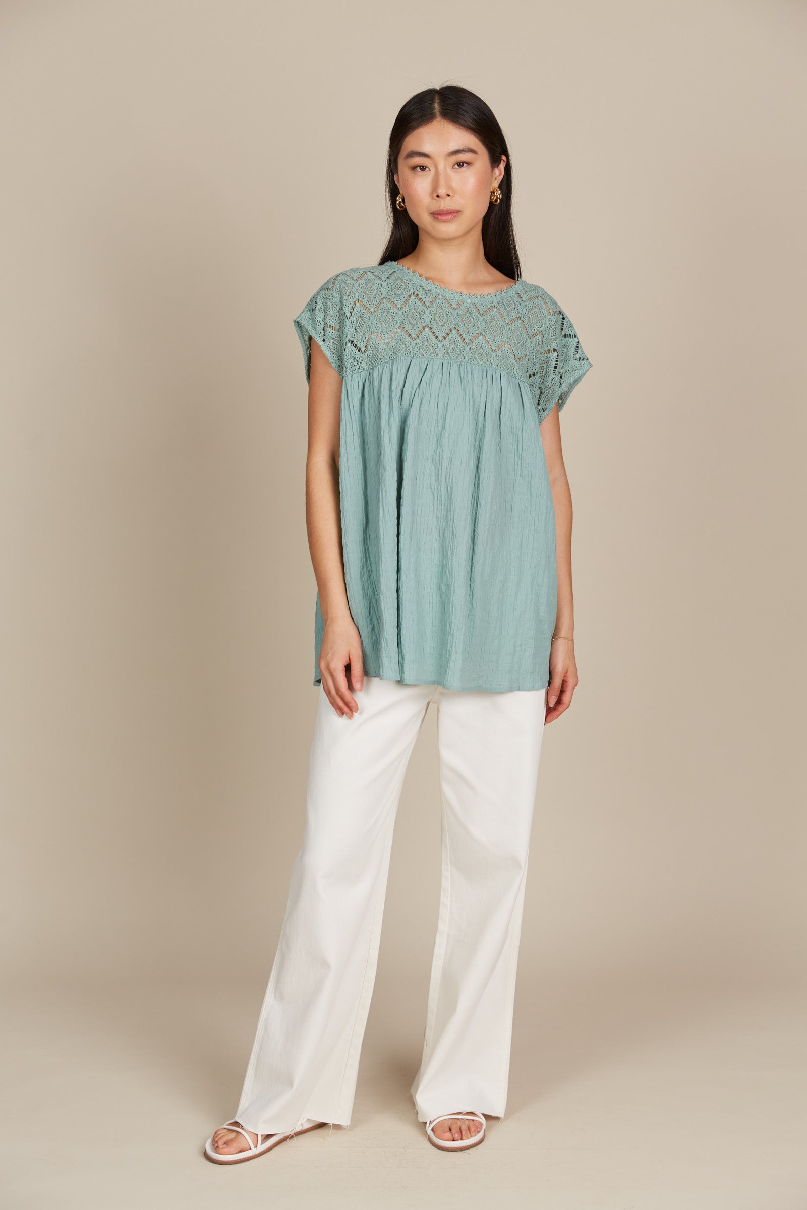 Fleur Relaxed Top - Seafoam - Isle of Mine Clothing - Top Cap Sleeve One Sleeve