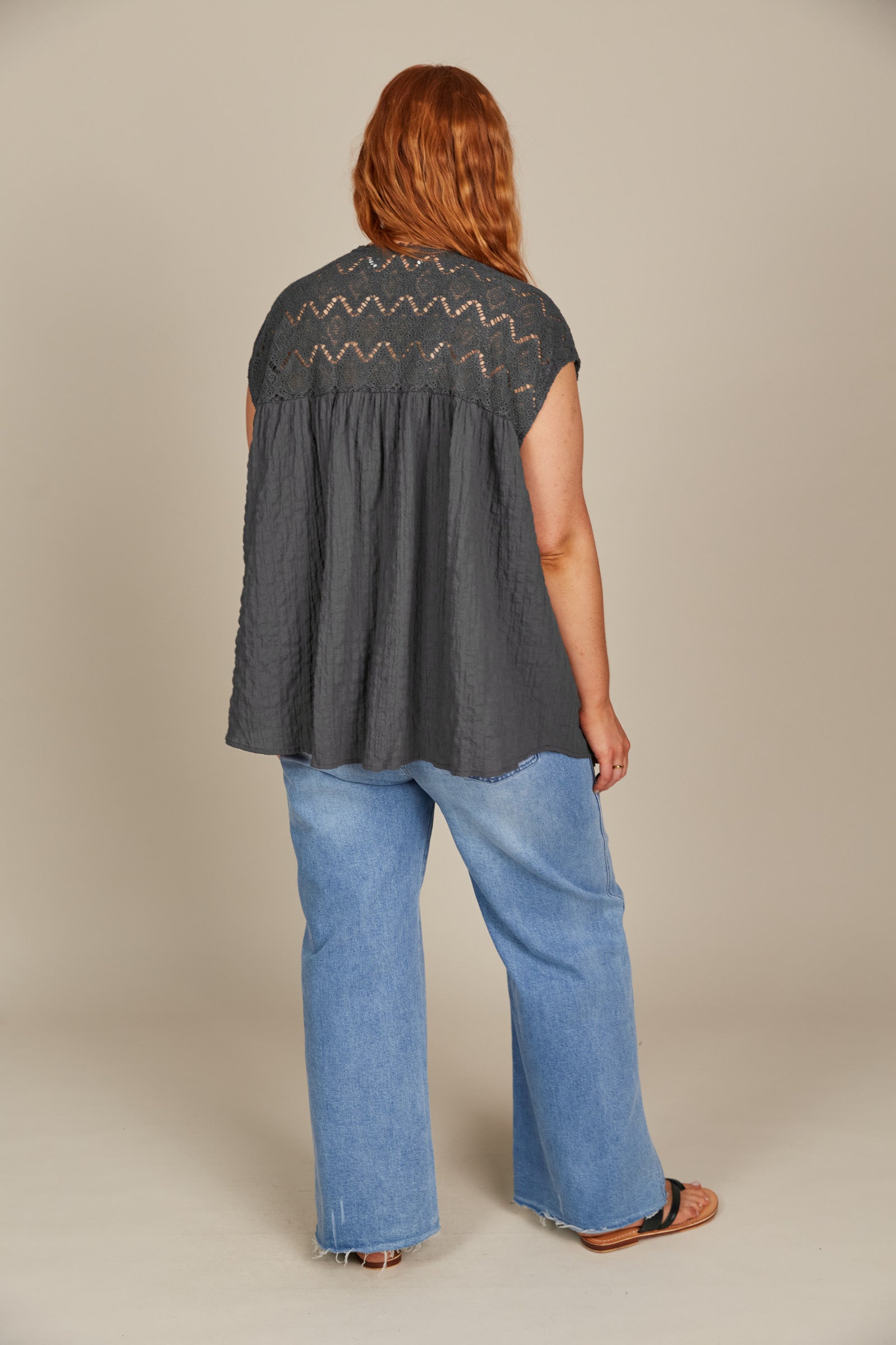 Fleur Relaxed Top - Graphite - Isle of Mine Clothing - Top Cap Sleeve One Sleeve