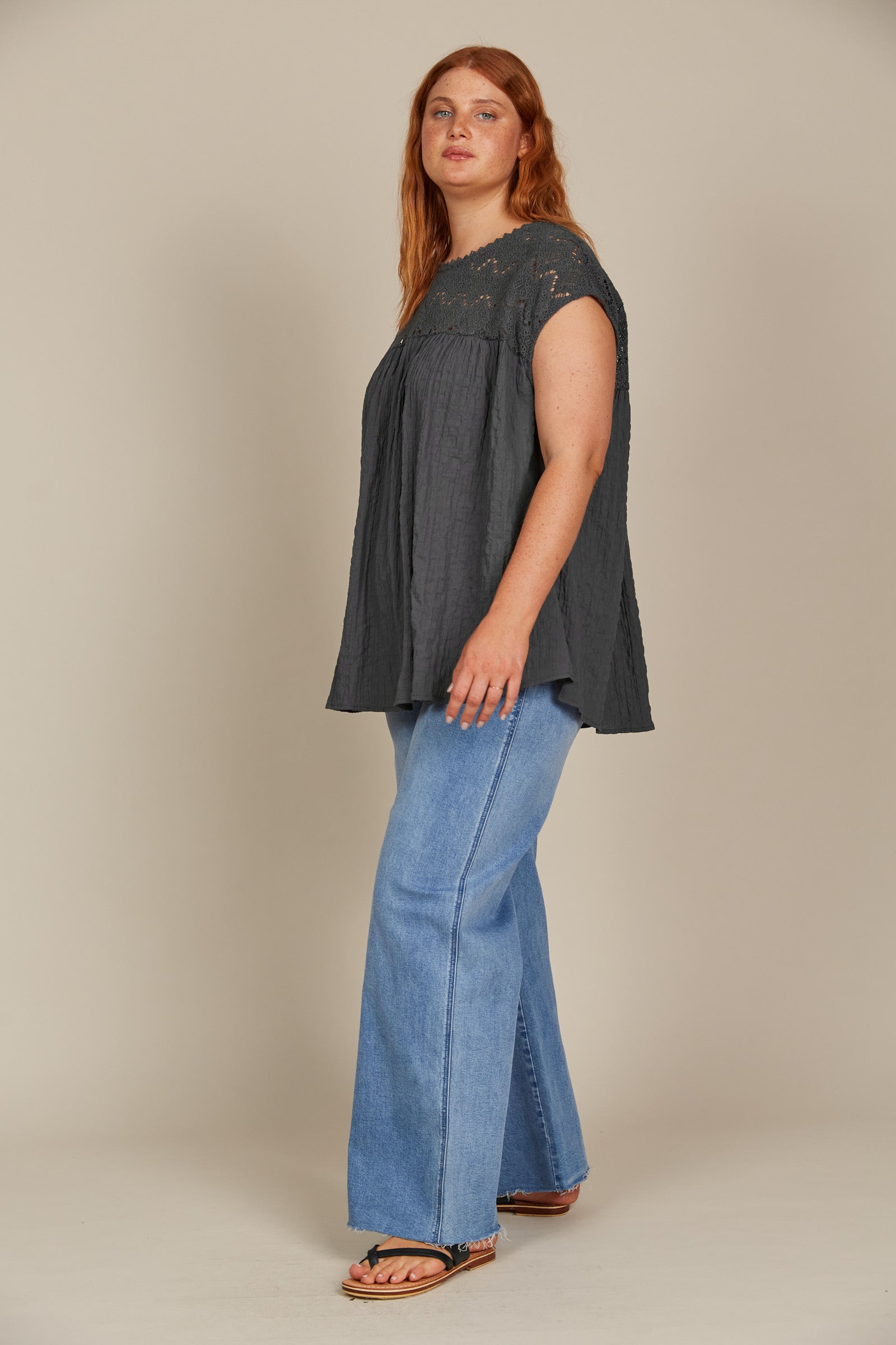 Fleur Relaxed Top - Graphite - Isle of Mine Clothing - Top Cap Sleeve One Sleeve