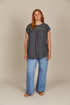 Fleur Relaxed Top - Graphite - Isle of Mine Clothing - Top Cap Sleeve One Sleeve