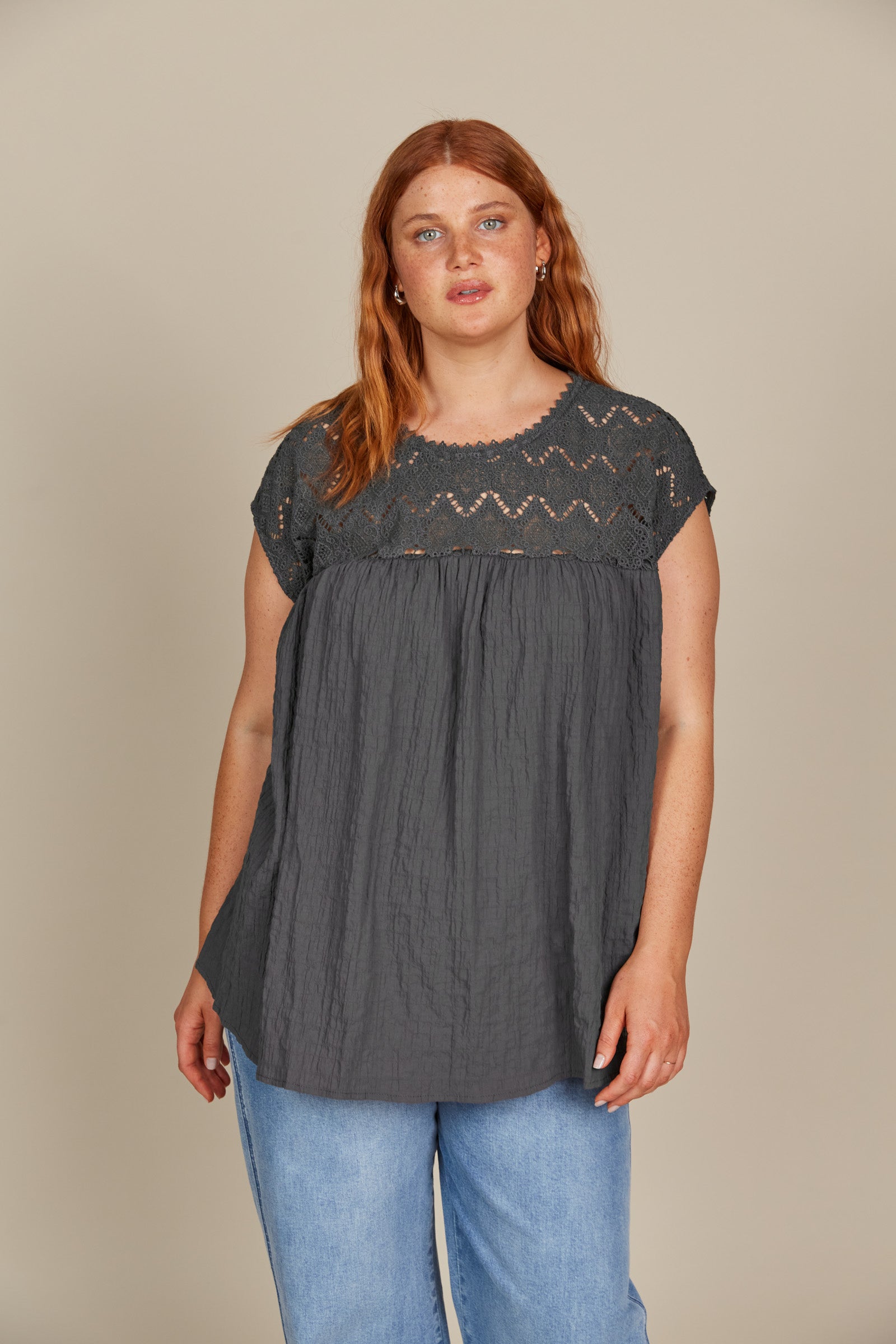 Fleur Relaxed Top - Graphite - Isle of Mine Clothing - Top Cap Sleeve One Sleeve