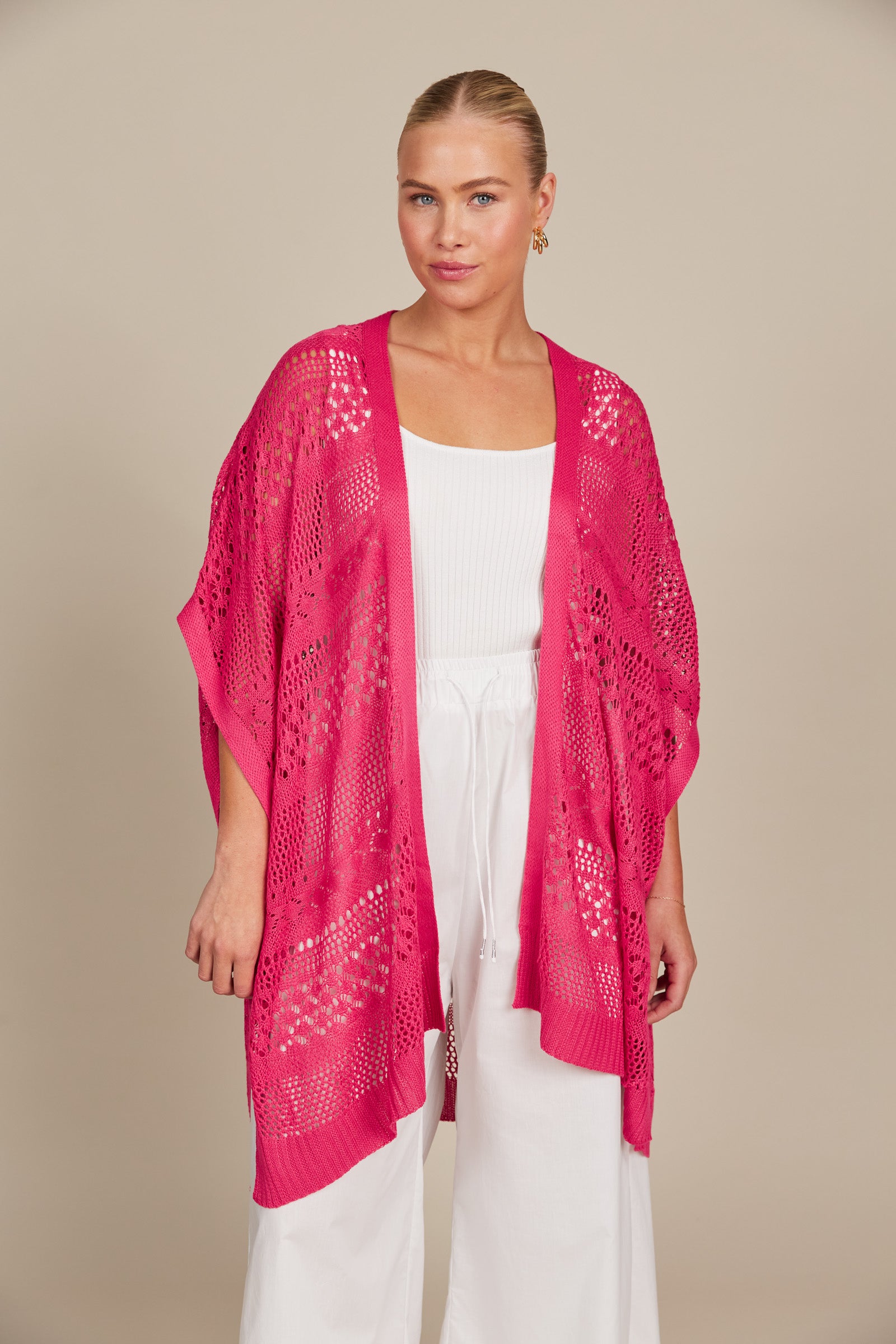 Sylvie Cape - Raspberry - Isle of Mine Clothing - Knit Cape One Size