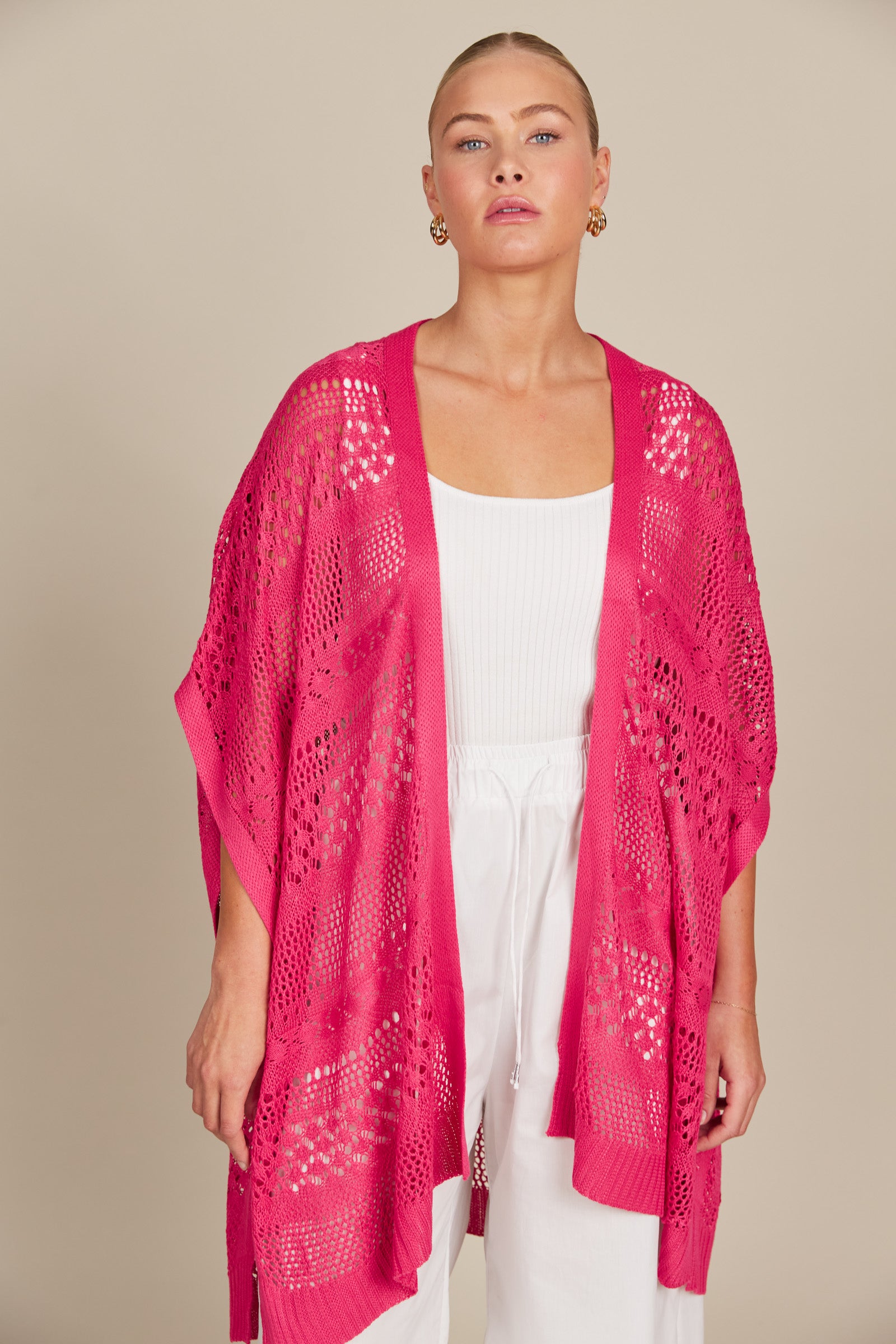 Sylvie Cape - Raspberry - Isle of Mine Clothing - Knit Cape One Size