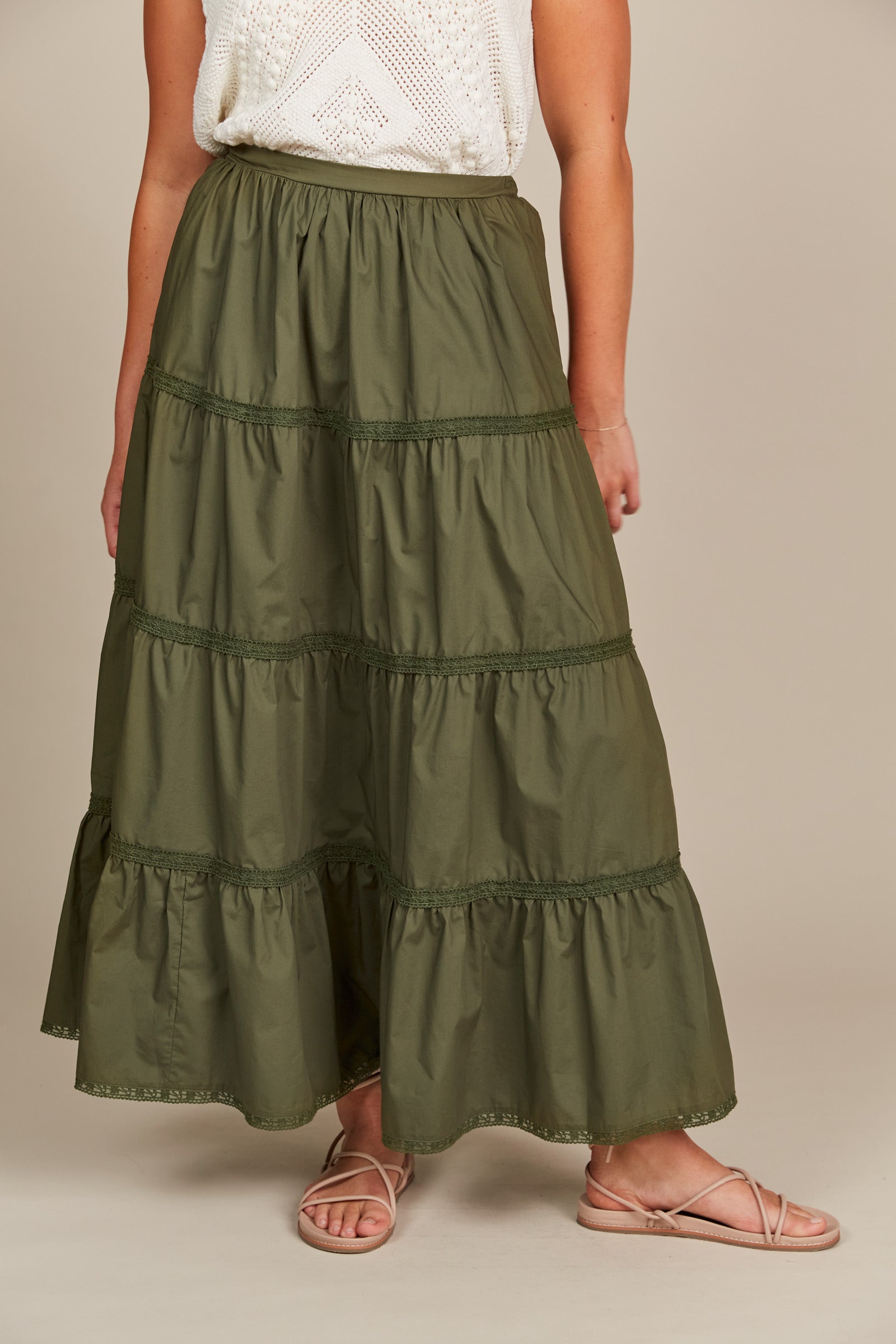 Remi Tiered Skirt - Olive - Isle of Mine Clothing - Skirt Maxi