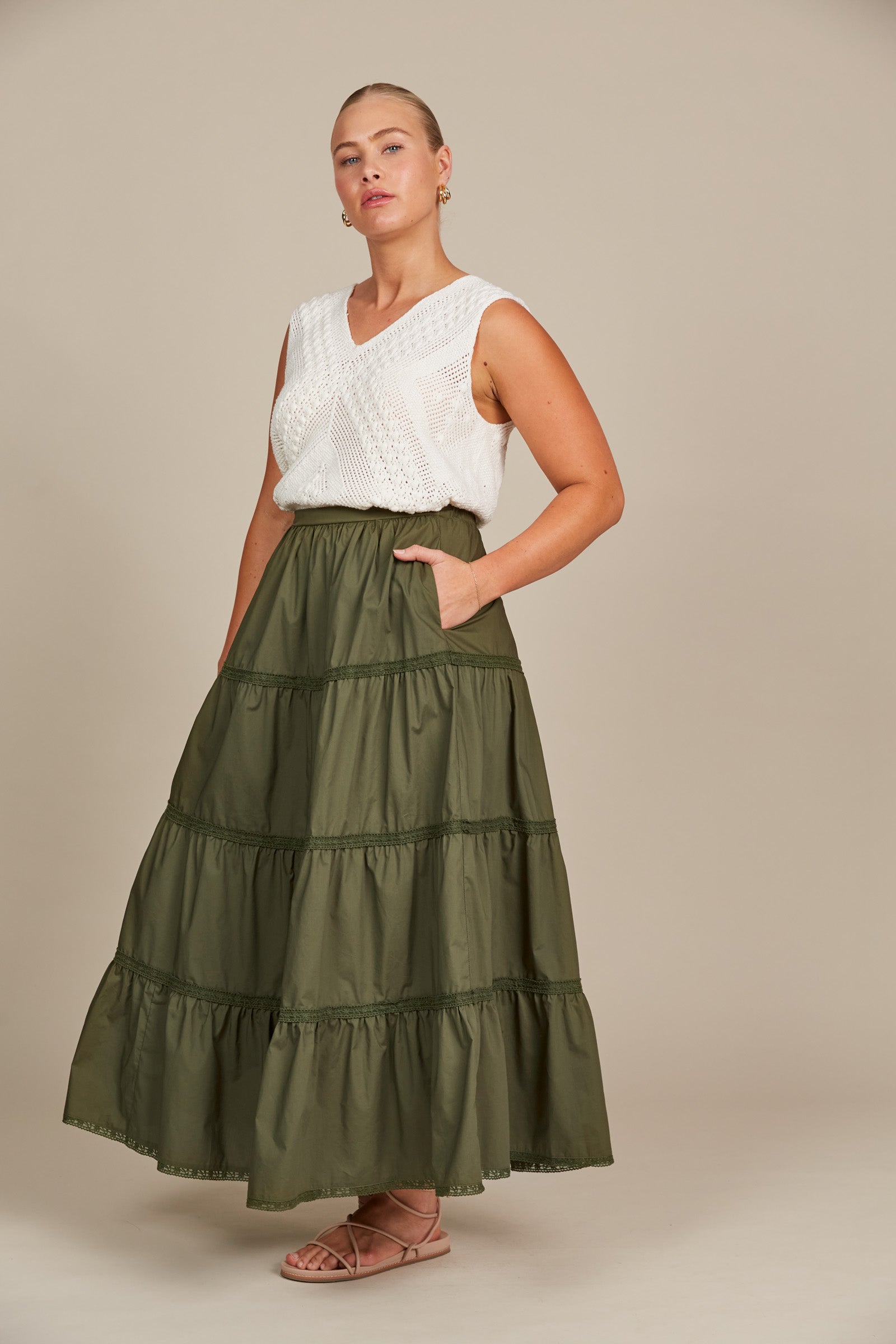 Remi Tiered Skirt - Olive - Isle of Mine Clothing - Skirt Maxi