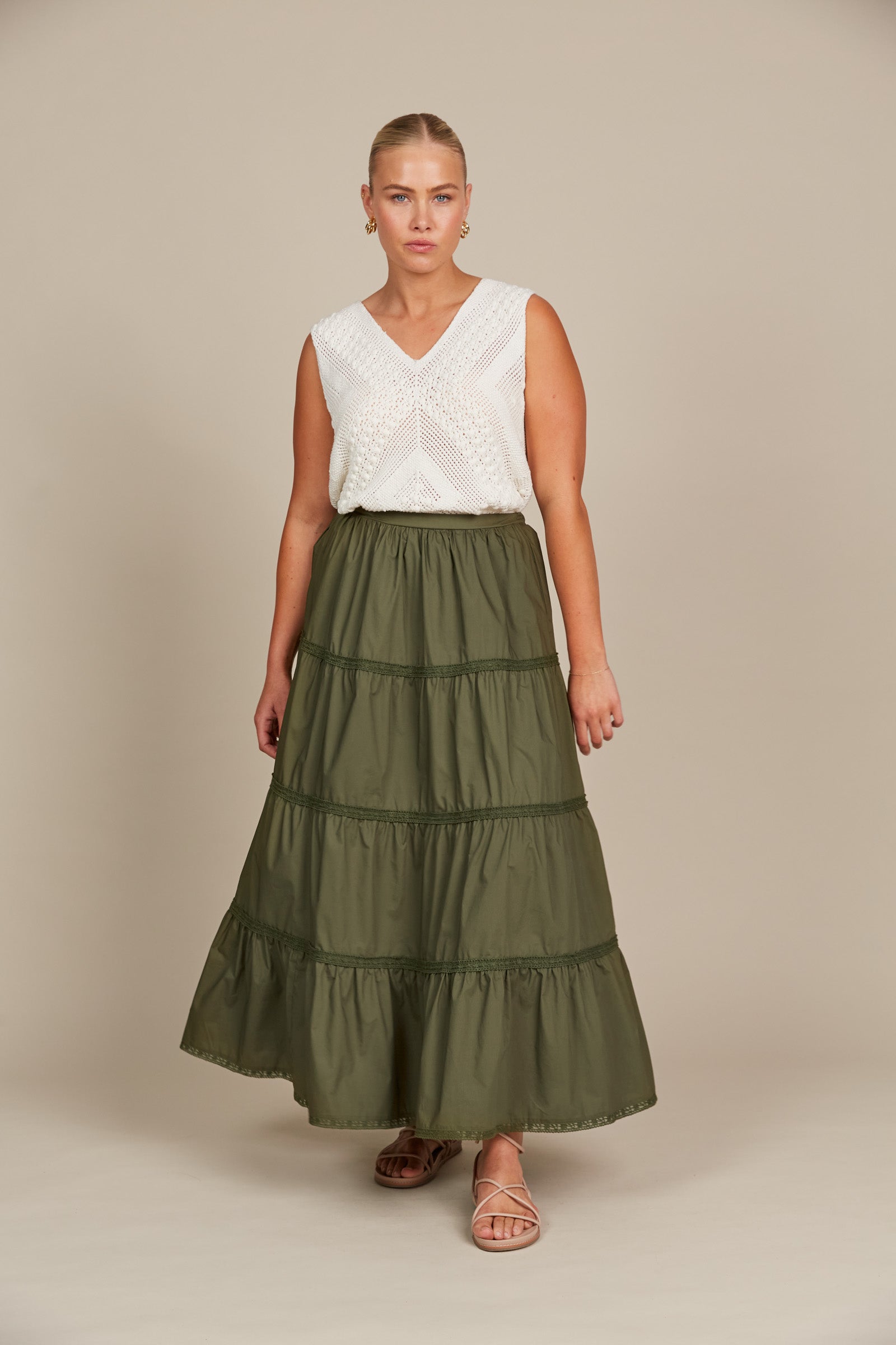 Remi Tiered Skirt - Olive - Isle of Mine Clothing - Skirt Maxi