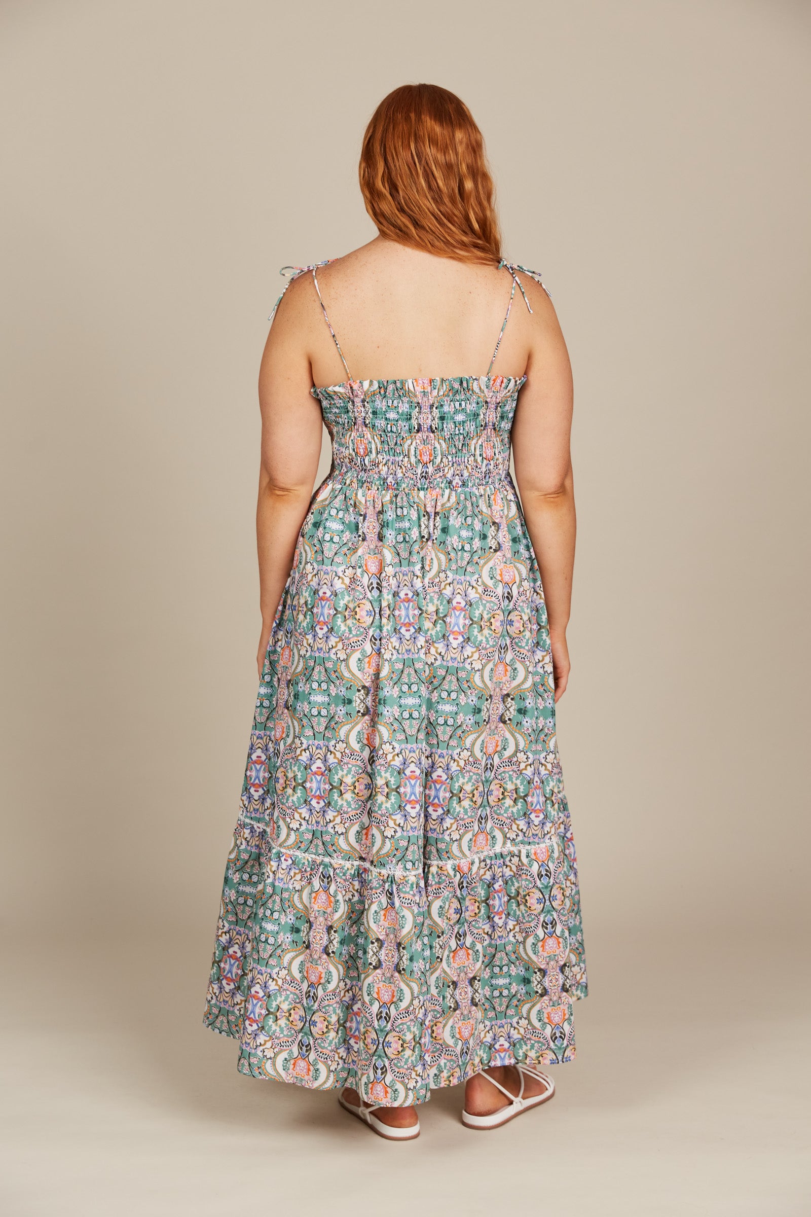 Remi Shirred Maxi - Lotus Fleuron - Isle of Mine Clothing - Dress Strappy Maxi