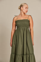 Remi Shirred Maxi - Olive - Isle of Mine Clothing - Dress Strappy Maxi