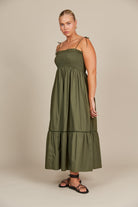 Remi Shirred Maxi - Olive - Isle of Mine Clothing - Dress Strappy Maxi