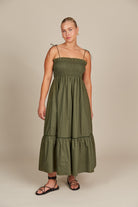 Remi Shirred Maxi - Olive - Isle of Mine Clothing - Dress Strappy Maxi