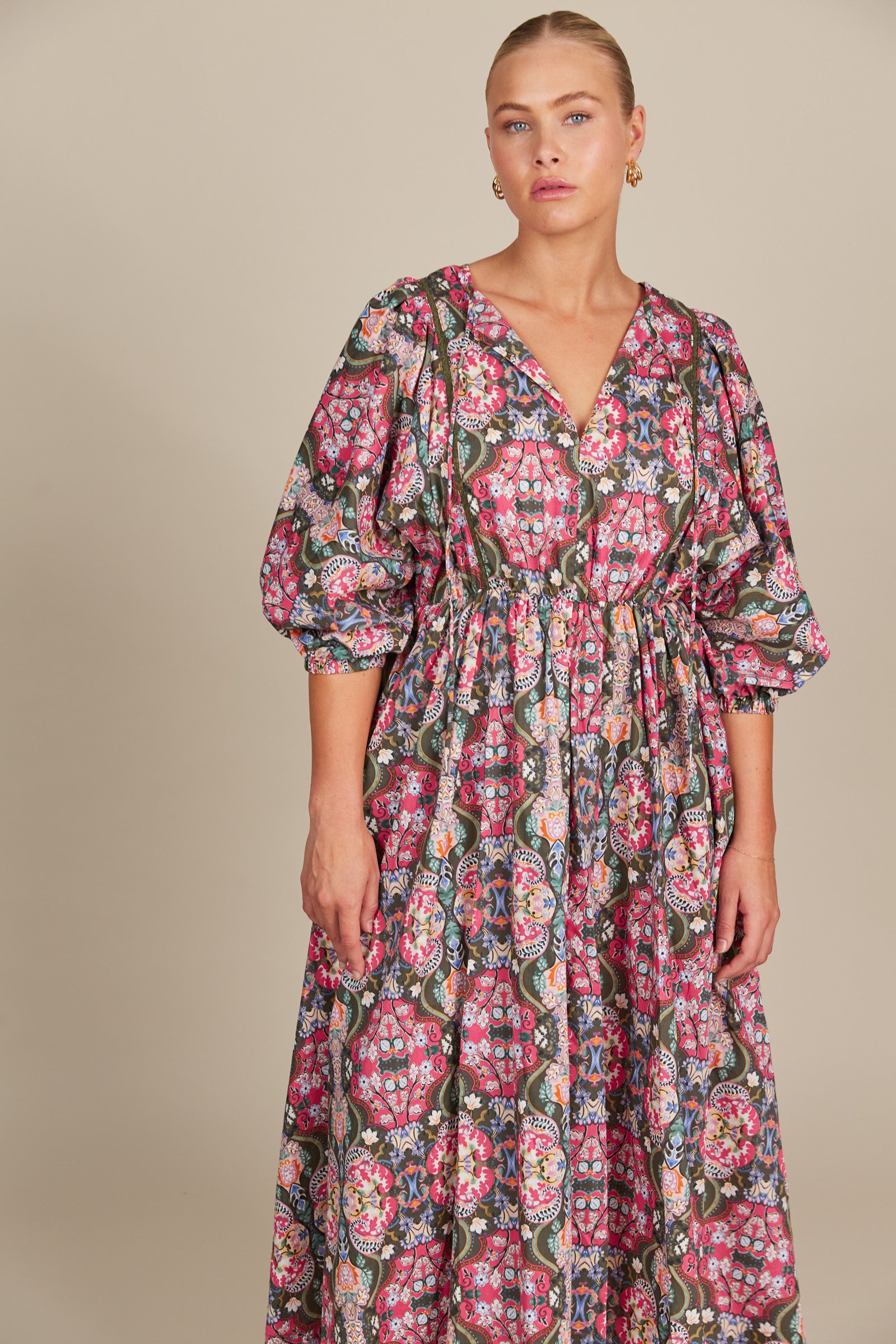 Remi Maxi - Olive Fleuron - Isle of Mine Clothing - Dress Mid