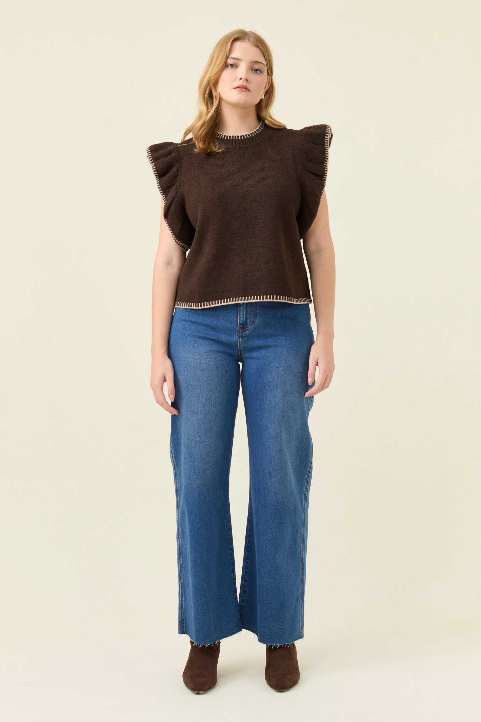 Athena Frill Knit Top - Chocolate – Isle of Mine