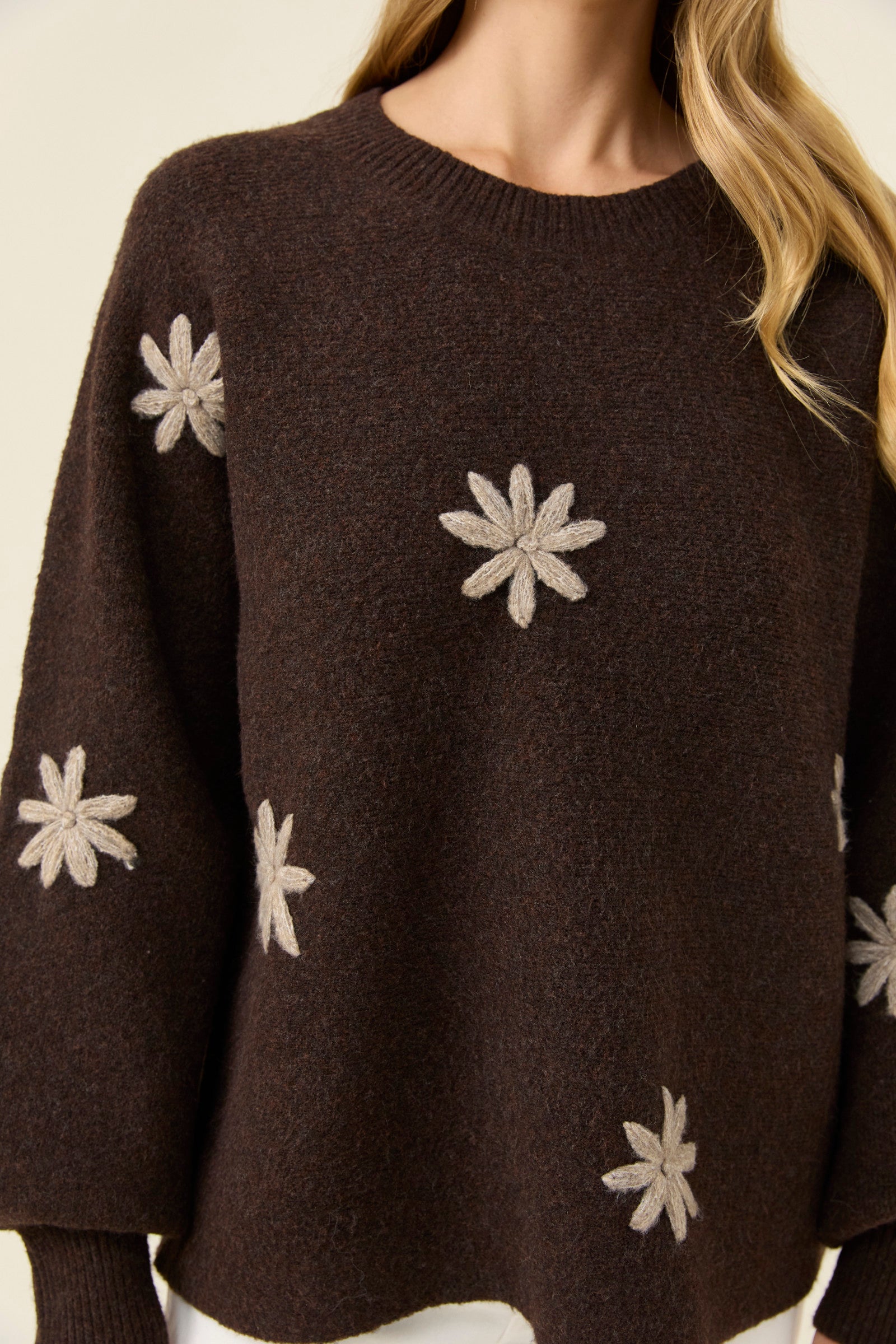 Miru Stitch Flower Jumper - Chocolate – Isle of Mine