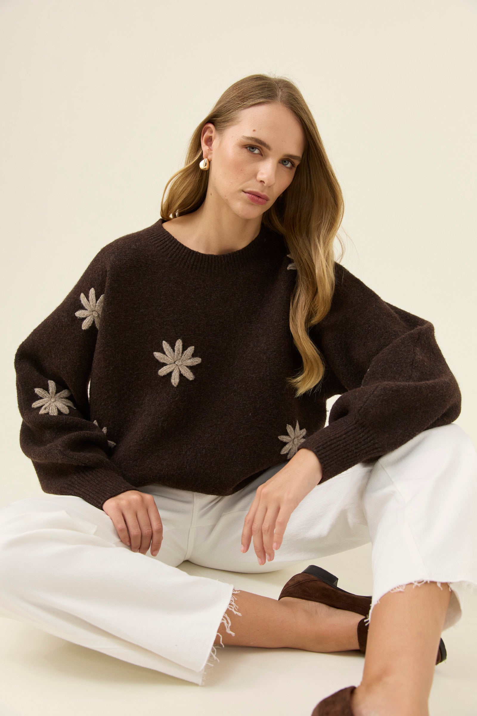 Miru Stitch Flower Jumper - Chocolate – Isle of Mine
