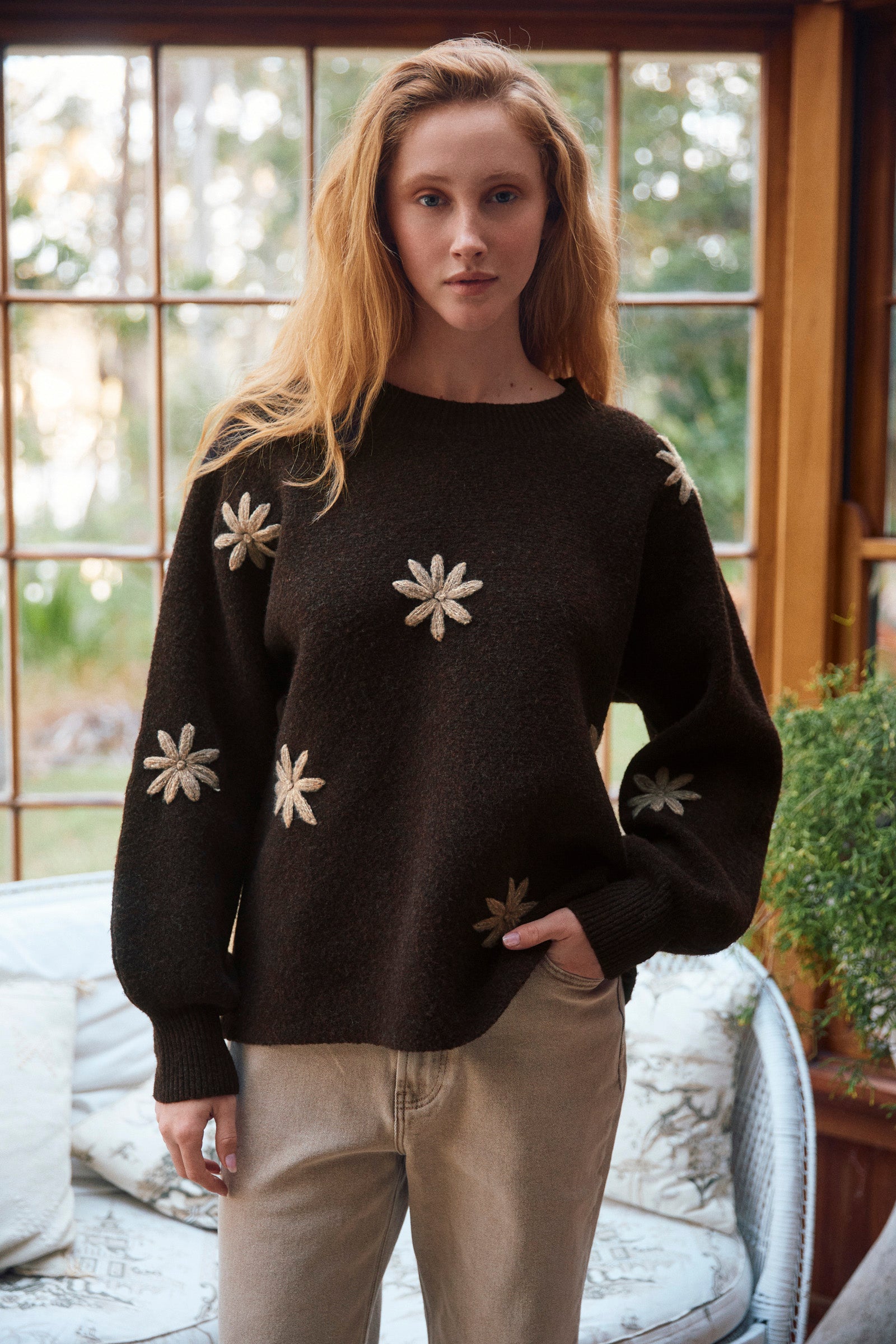 Miru Stitch Flower Jumper - Chocolate – Isle of Mine