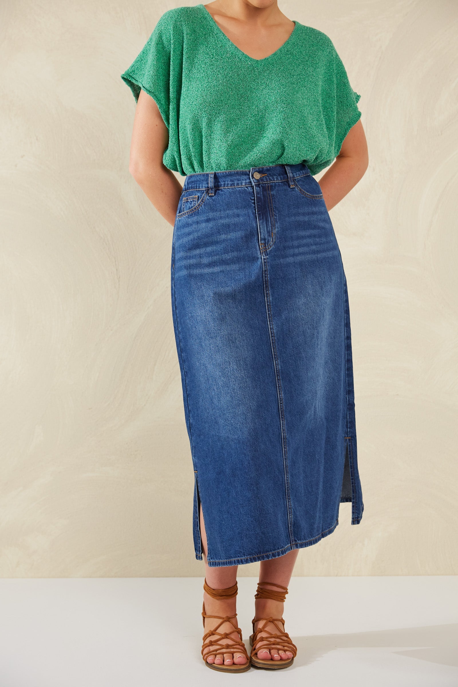 Dalton Denim Skirt - Indigo - Isle of Mine Clothing - Denim Skirt Mid