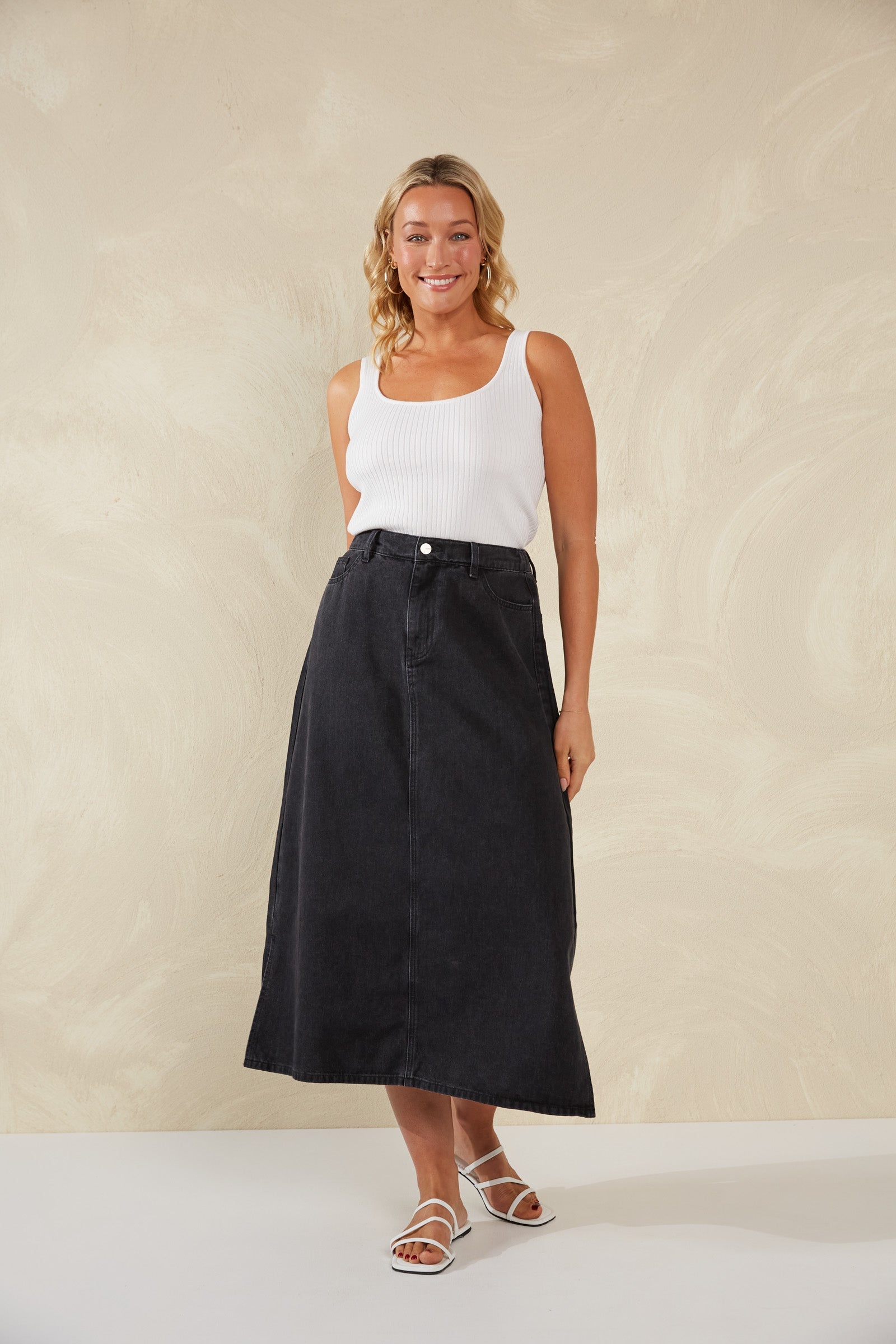 Dalton Denim Skirt - Slate - Isle of Mine Clothing - Denim Skirt Mid