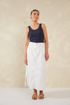 Dalton Denim Skirt - White - Isle of Mine Clothing - Denim Skirt Mid