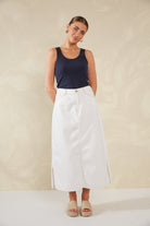 Dalton Denim Skirt - White - Isle of Mine Clothing - Denim Skirt Mid