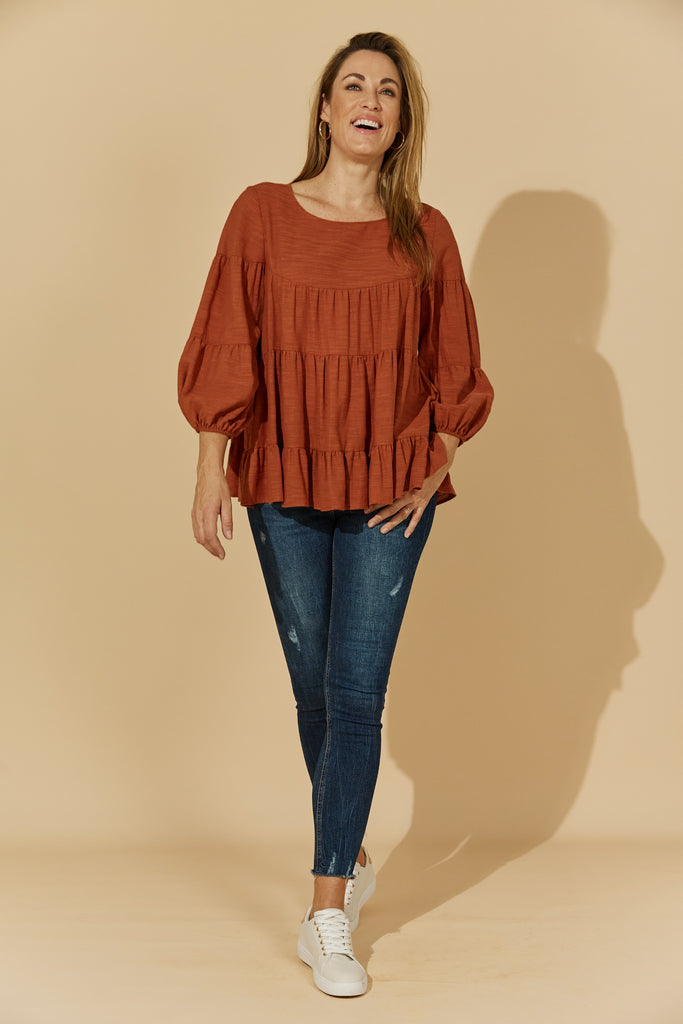 Halcyon Tiered Top - Rust - Isle of Mine Clothing - Top L/S