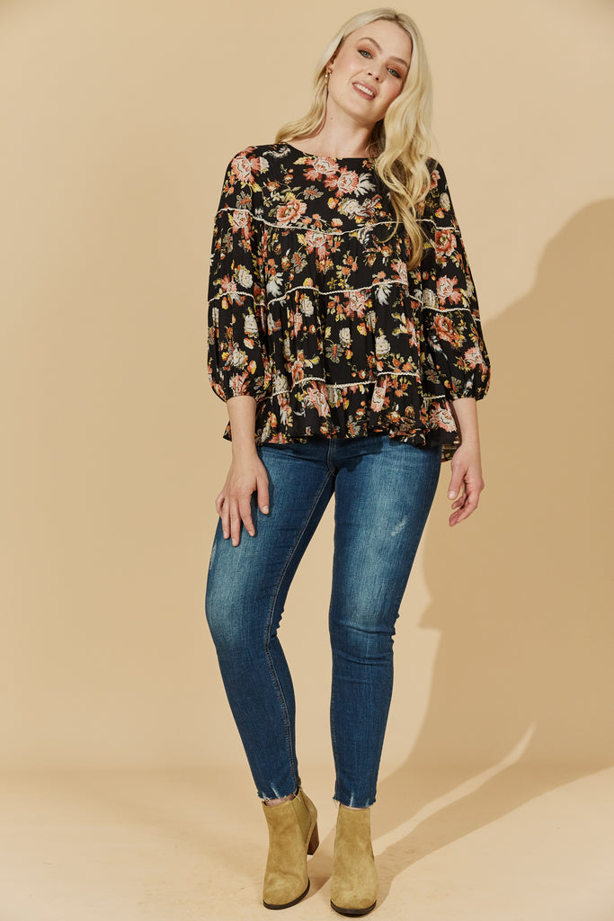Flourish Tiered Top - Black - Isle of Mine Clothing - Top L/S